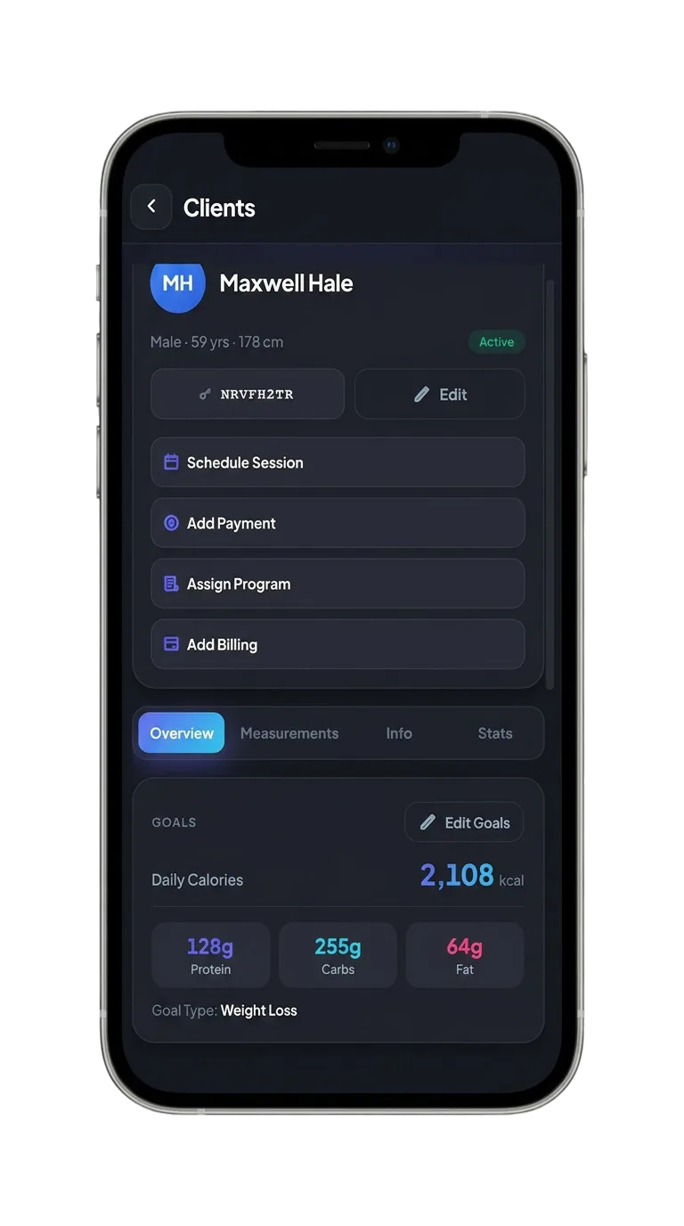 CoachApp trainer app — client management on iPhone
